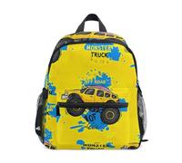 RPLIFE Zaino per bambini per ragazze e ragazzi, giallo fresco Monster Trucks borsa per la scuola per bambini piccoli zaini per asilo, 3-8 anni, Cool Yellow Monster Trucks, Small, Zaini Carino