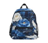 RPLIFE Zaino per bambini per ragazze e ragazzi, gru bianche, peonie blu, zaino scuola per bambini con targhetta per il nome Mini, 3-8 anni, Gru Bianche Peonie Blu, Small, Zaini Carino