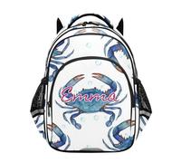 RPLIFE Zaino per bambini personalizzato per la scuola, personalizzato Blue Crab White Kids Backpack Boys Elementary School, Granchio Blu Bianco, 17 Inch, Zaini Tradizionali
