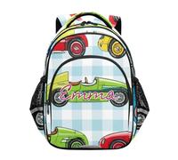 RPLIFE Zaino per bambini personalizzato per la scuola, zaino da scuola elementare scozzese vintage auto da corsa personalizzato per ragazze, Vintage Race Cars Plaid 2, 17 Inch, Zaini Tradizionali