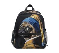 RPLIFE Zaino per bambini, ragazzi e ragazze, Bulldog con orecchini di perle Zaini per asilo con targhetta per il nome, mini zaini per la scuola per bambini, 3-8 anni