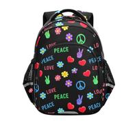 RPLIFE Zaino per bambini, simpatico segno della pace zaino nero scuola elementare, Carino segni di pace nero, 15 Inch, classico