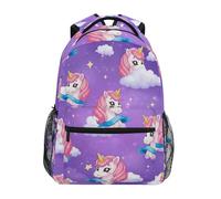 RPLIFE Zaino per la scuola per bambini, zaino da viaggio leggero, ideale per età 6-14 anni, grazioso unicorno rosa viola