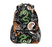 RPLIFE Zaino per la scuola per ragazze, borsa da viaggio per bambini con drago verde tigre, essenziale per il rientro a scuola, ideale per bambini dai 6 ai 14 anni