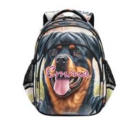 RPLIFE Zaino per scuola ragazzi ragazze con nome personalizzato, Happy Rottweiler Boys Elementary Backpack, Felice Rottweiler, 17 Inch, Zaini Tradizionali