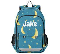 RPLIFE Zaino personalizzato con nome palme dinosauri borsa per libri per bambini, zaino per bambini per ragazze scuola elementare, Stelle, luna, blu, Rozmiar uniwersalny, Zaino tradizionale