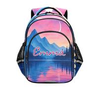 RPLIFE Zaino personalizzato per albero del lago della montagna dell'acquerello per i bambini dai 6 ai 12 anni Zaini svegli personalizzati per la ragazza, Acquerello Montagna Lago Albero, 17 Inch