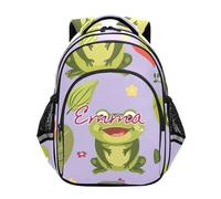 RPLIFE Zaino personalizzato per bambini dai 6 ai 12 anni Zaini freddi personalizzati per la scuola per il ragazzo, Simpatico cartone animato rane, 15 Inch, Zaini Tradizionali