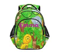 RPLIFE Zaino personalizzato per bambini della giungla degli animali del fumetto per la scuola 15 pollici, zaino della scuola elementare dei bambini, Animali Cartoon Jungle, Small
