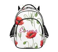 RPLIFE Zaino personalizzato per bambini per età scolastica 6-12 Zaini freddi personalizzati per la scuola per il ragazzo, Fiori Di Papavero Rosso Verde Bianco, 17 Inch, Zaini Tradizionali