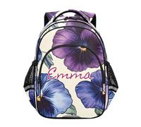RPLIFE Zaino personalizzato per bambini, personalizzato viola zaino per bambini scuola elementare ragazzi, Viole del pensiero blu viola, 17", Zaino tradizionale