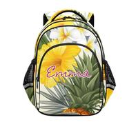 RPLIFE Zaino personalizzato per ragazzi e ragazze dai 6 ai 12 anni Zaini freddi personalizzati per la scuola per il ragazzo, Fiori di ibisco giallo ananas, 15 Inch, Zaini Tradizionali