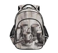 RPLIFE Zaino scolastico per bambini con tavola in legno per bambini e bambine dagli 8 ai 14 anni, zaino elementare per ragazzi, Tazza da caffè in legno, Small, Zaini Tradizionali