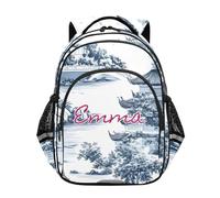RPLIFE Zaino scolastico per bambini per ragazzi e ragazze con nome personalizzato, paesaggio cinese pagode blu zaino scuola elementare, Paesaggio cinese Pagode Blu, 15 Inch, Zaini Tradizionali