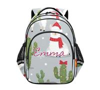 RPLIFE Zaino scolastico personalizzato per bambini per ragazzi e ragazze dai 6 ai 12 anni Zaini freddi personalizzati per la scuola per il ragazzo, Carino Natale Llamas Cactus Grigio, 15 Inch