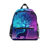 RPLIFE Zaino viola blu con lupo e albero del cielo per bambine e ragazzi, piccolo con targhetta per il nome, zaini per la scuola per bambini, 3-8 anni, Albero Cielo Lupo Viola Blu, Medium, Zaini