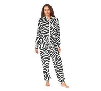 RPLIFE Zebra Stripes Nero Bianco Cerniera Costume Intero Costume, Morbido Natale Tutina Pigiama con Cappuccio per l'Inverno, Zebra Stripes Nero Bianco, Medium