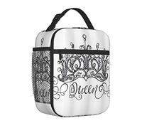 RPortable - Borsa termica per il pranzo per donne/uomini, con corona disegnata a mano con scritte in stile barocco, calligrafia, isolata, riutilizzabile, per ufficio, lavoro, scuola, picnic, spiaggia,