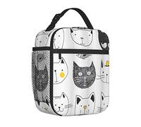 RPortable - Borsa termica per il pranzo per donne/uomini, con gatti con baffi, papillon, corona, soffici e volti umoristici, isolata, riutilizzabile, per ufficio, lavoro, scuola, picnic, spiaggia