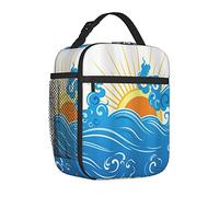 RPortable - Borsa termica per il pranzo per donne/uomini, curva, con sole che sorge con vivaci raggi taglienti, arte marina, isolata, riutilizzabile, per ufficio, lavoro, scuola, picnic, spiaggia