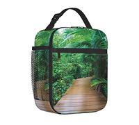 RPortable - Borsa termica per il pranzo per donne/uomini, isolata, in legno, pontile, esotico, fuga, sentiero, pianta tropicale, isolata, riutilizzabile, per ufficio, lavoro, scuola, picnic, spiaggia