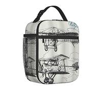 RPortable - Borsa termica per il pranzo per donne/uomini, stile classico nostalgico, aerei con elica nel cielo, viaggi veloci, isolata, riutilizzabile, per ufficio, lavoro, scuola, picnic, spiaggia