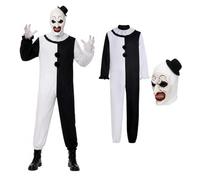 Rppiup Costume da clown assassino bianco e nero per adulti, con maschera e | Tuta monocromatica malvagia per uomo e donna, costume spaventoso horror per cosplay, carnevale e feste di Halloween, XL