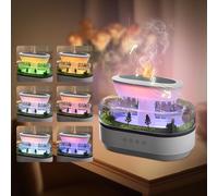 Rppiup Diffusore di Oli Essenziali, 4 in 1 Umidificatore Ambiente con 7 Colori Luce e Musica, Diffusore Oli Essenziali 250ml con Paesaggio Gocce Pioggia, Umidificatore Ambiente Oli Essenziali