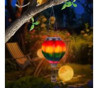 Rppiup Lanterna solare a LED con mongolfiera, luce solare, decorazione da giardino per esterni, lanterna solare da appendere, effetto fiamma decorativa, palloncino arcobaleno