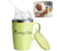 Rppiup Tazza per adulti da 350 ml, bicchiere verde per anziani, con coperchio e cannuccia da 30 cm, 3 in 1, anti-fuoriuscita, per anziani, anti-soffocamento, per pazienti anziani disabili, maternità