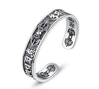 RPYENYOT Bracciale Rigido Vajra Buddista Tibetano, Bracciale Da Uomo Con Apertura Mantra Buddista Retrò A Sei Caratteri,Argento