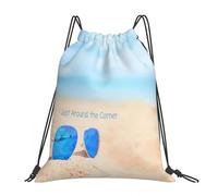 RQLNBOBZ Proprio dietro l'angolo in spiaggia zaini con coulisse borsa portaoggetti con coulisse borsa per studenti in viaggio