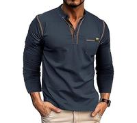 RQPYQF Maglietta da Uomo Manica Lunghe Casuale Henley Shirt Uomo t Shirt Vintage Uomo CS02 Taglia S-XXL (Blu Scuro, L)