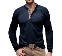 RQPYQF Maglietta da Uomo Manica Lunghe Casuale Henley Shirt Uomo t Shirt Vintage Uomo CS04 Taglia S-XXL (Blu Scuro, M)