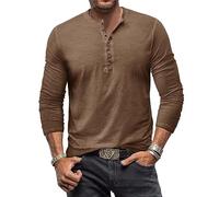 RQPYQF Maglietta da Uomo Manica Lunghe Casuale Henley Shirt Uomo t Shirt Vintage Uomo CS07 Taglia S-XXL (Cachi, S)