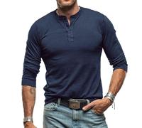 RQPYQF Maglietta da Uomo Manica Lunghe Casuale Henley T-Shirt Maglie a Manica Lunga Leggera Top vestibilità Regolare CS37 (Blu Reale, M)