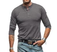 RQPYQF Maglietta da Uomo Manica Lunghe Casuale Henley T-Shirt Maglie a Manica Lunga Leggera Top vestibilità Regolare CS37 (Grigio Scuro, XL)