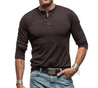 RQPYQF Maglietta da Uomo Manica Lunghe Casuale Henley T-Shirt Maglie a Manica Lunga Leggera Top vestibilità Regolare CS37 (Marrone, L)