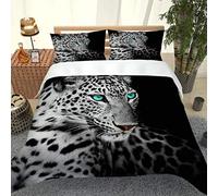 RQXRTR Set Copripiumino Singolo Bambini Bambino 3D Stampa Leopardo Delle Nevi Animale 3 Pezzi Set Biancheria Da Letto 135X200cm Set Copripiumino In Microfibra Con Chiusura A Cerniera E 2 Federe 50X80c