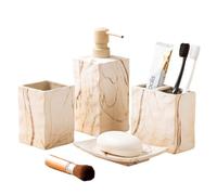 RQYIXI Set completo di accessori da bagno in ceramica, 4 pezzi, dispenser di sapone in stile retrò e portaspazzolino (marrone marmo)