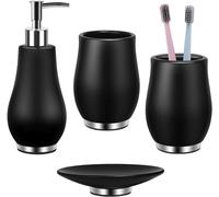 RQYIXI Set di Accessori per Bagno 4 Pezzi - Portaspazzolino, Dispenser per Sapone, Set di Accessori da Bagno in Ceramica con Portaspazzolino, Piatto per Saponetta, Bicchiere, Nero