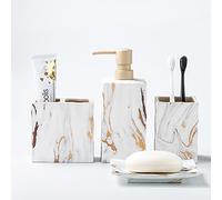 RQYIXI Set di accessori per il bagno 4 pezzi effetto marmo set portaspazzolino dispenser sapone da banco in ceramica set di decorazioni per il bagno oro
