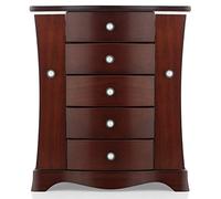 RR ROUND RICH DESIGN Portagioie in legno massello con 4 cassetti a torre e 2 ante aperte separate su 2 lati e grande specchio marrone