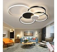 RRBEST Plafoniera LED Soffitto Dimmerabile, 6-Cerchi Design Lampada da Soffitto con Telecomando/APP, 100cm Rond Plafoniere Moderno per Soggiorno, Camera da Letto, Nero