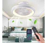 RRBEST Ventilatore a Soffitto con Lampada, Smart LED Dimmable Ventilatori da Soffitto, Dimmerabili Lampadario Ventilatore, 6 Velocità Ventilatore da Soffitto con Luce e Telecomando(Bianco)