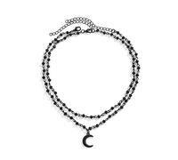 Rrdaily Collana girocollo gotica nera con stella/croce/luna, vintage, luna, stella, croce, nappa, stile punk, gotico, gioielli per festival scuri da donna, Zinco