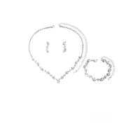 Rrdaily Set di orecchini, bracciale e collana con strass, da donna, in oro 14 carati, alla moda, regolabile, con ciondolo in cristallo e zircone brillante, per feste di fine anno, accessori per