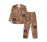 Rrhgipp Africano Tessile Patchwork Uomo Pigiama Set Pigiama Loungewear Pjs Set Regali Invernali San Valentino Capodanno, Nero , XL