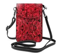 RRhgipp Borsa a tracolla per telefono con rosa rossa da donna, piccola borsa a tracolla in pelle PU borsa per telefono cellulare