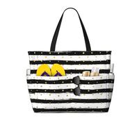 RRhgipp Inchiostro E Oro Dot Stripes Canvas Tote Bag Tasca Esterna Della Borsa Della Spesa Della Spesa Top Chiusura A Cerniera Essenziale